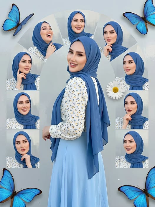 Blue Hijab Fashion Portrait Collage